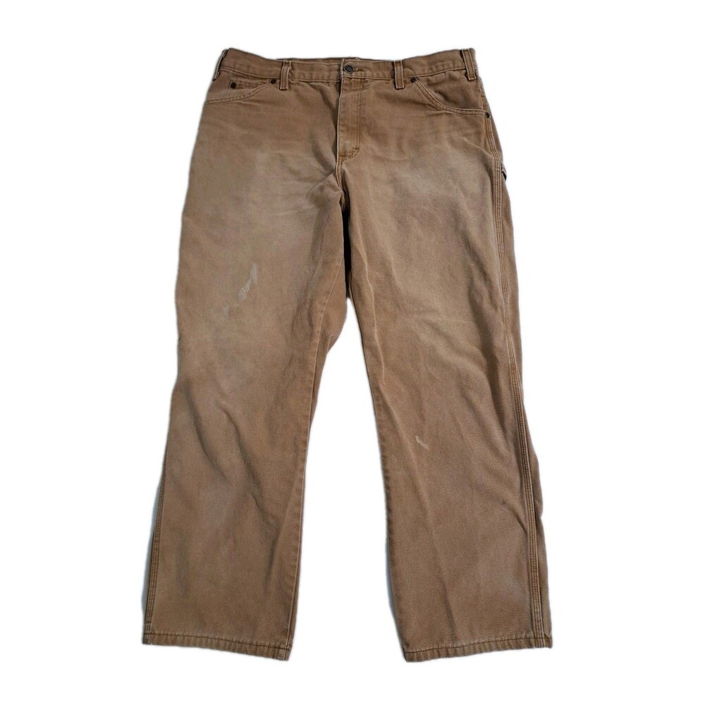 Vintage Dickies Men's 36x30 Carpenter Pants Brown Relaxed Fit Distressed Canvas